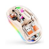 FMOUSE Kablosuz fare, dizüstü bilgisayar/masaüstü bilgisayar için bilgisayar faresi, RGB ışıklı sessiz fare, 5.1 Bluetooth fare, çift Bluetooth + USB ve Type-C 2,4G 2400 DPI, ev ofis için şeffaf fare