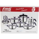 Fms 6028 Ideal 18 Parça Paslanmaz Çelik Çeyiz Seti - Düdüklü & Çaydanlık & Cezve Takımı - Gümüş - 18 x 20 x 24 cm