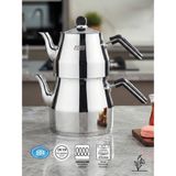 Fms Mega Maxi Çaydanlık |siyah Metal| Süzgülü|18/10 Paslanmaz | Indüksiyon Uyumlu| 2.00 Lt + 4.00 Lt