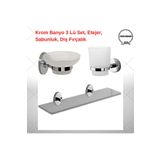 FNDHOME Krom Banyo 3 Lü Set, Etajer, Sabunluk, Diş Fırçalık
