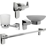 Fndhome Krom Lux 4'lü Banyo Seti Uzun Havluluk, Diş Fırçalık, Sabunluk, Bornozluk
