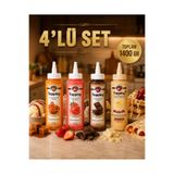 FO Topping 4'LÜ SET Beyaz- Çilek- Karamel- Bitter Çikolatalı Sos 1400 GR - Waffle, Krep, Pancake, Dondurma ve Tatlı Topping Sosu