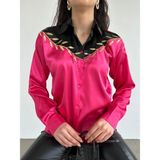 Foa Fashion Fuşya Nakış Detay Saten Gömlek10