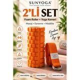 Foam Roller Ve Yoga Kemeri Seti Orta Sert Eva Masaj Rulosu 33X14 Cm 200 Cm Pamuk Kemer
