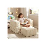 foamly Premium Krem Fitilli Kadife Modüler Çocuk Koltuğu ve Puf Seti - Bebek Dinlenme Koltuğu