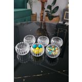 FOBHOME , 6 lı Çift Cidarlı Çizgili Kahve Yanı Lokumluk Şekerlik,Mini Lokumluk Drajelik, Reçellik