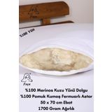 Foçatex %100 Doğal Merinos Kuzu Yünü Dolgulu Kokusuz Yıkanabilir Yün Yastık (50X70 CM EBAT - 1700 GR)