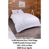 Foçatex %100 Doğal Merinos Kuzu Yünü Dolgulu Yıkanabilir Yün Yorgan (Tek veya Çift Kişilik) - 155 x 215 cm - Beyaz