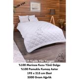 Foçatex %100 Doğal Merinos Kuzu Yünü Dolgulu Yıkanabilir Yün Yorgan (Tek veya Çift Kişilik) - 195 x 215 cm - Beyaz