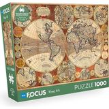 Focus 1000 Parça Renkli Eski Dünya Haritası Temalı Eğlenceli Puzzle Hediye Için