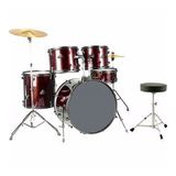 Focus FCP0803-WR 5 Parça 20B/10T/12T/14F/14S Aksamlı Zilli Bordo Akustik Davul Seti