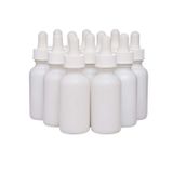 Focus Nutrition 12 Paket Beyaz Kaplamalı Boston Yuvarlak Esansiyel Yağlar Aromaterapi Cam Şişe Kavanozu Beyaz damlalık kapaklı, 28,3 g