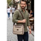 Focux GK76 Unısex Nubuk Deri Postacı Çantası Çapraz Çanta Omuz Çantası - One Size - Vizon