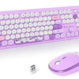 Fogruaden Kablosuz Klavye ve Fare Combo 2.4 GHz Retro Daktilo Klavye, 104 Tuşlu Tam Boy Yuvarlak Tuş Başlığı Sevimli Klavye ve Sayı Pedli Fare, Windows PC Dizüstü Bilgisayar için Mor Renkli Klavye