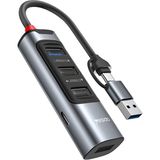 Fogy 5in2 USB 3.0 / USB 2.0 / RJ45 100 Mbps / 100W Type-C Çıkışlı USB ve Type-C Girişli Hub Dönüştürücü - Gri
