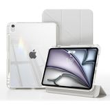 Fogy Apple iPad Air 4/5/6/7/8 Nesil Ile Uyumlu Kılıf Magnetik Kalem Şarj Bölmeli Uyku Modlu Şeffaf Pu Kapak - Gri