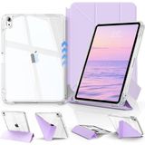 Fogy Apple iPad Air 4/5/6/7/8 Nesil Ile Uyumlu Kılıf Magnetik Kalem Şarj Bölmeli Uyku Modlu Şeffaf Pu Kapak - Lila