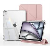 Fogy Apple iPad Air 4/5/6/7/8 Nesil Ile Uyumlu Kılıf Magnetik Kalem Şarj Bölmeli Uyku Modlu Şeffaf Pu Kapak - Pembe