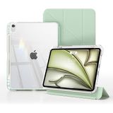 Fogy Apple iPad Air 4/5/6/7/8 Nesil iPad Air 11 M2/M3/M4 İle Uyumlu Kılıf Magnetik Kalem Şarj Bölmeli Uyku Modlu Şeffaf Pu Kapak, Açık yeşil