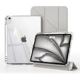 Fogy Apple iPad Air 4/5/6/7/8 Nesil iPad Air 11 M2/M3/M4 İle Uyumlu Kılıf Magnetik Kalem Şarj Bölmeli Uyku Modlu Şeffaf Pu Kapak, Gri