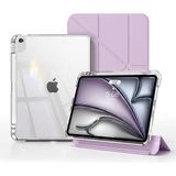 Fogy Apple iPad Air 4/5/6/7/8 Nesil iPad Air 11 M2/M3/M4 İle Uyumlu Kılıf Magnetik Kalem Şarj Bölmeli Uyku Modlu Şeffaf Pu Kapak, Lila