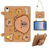 Fogy Apple iPad Mini 7 (A17 Pro) 2024 ipad Mini 6 2021 8.4inç ile Uyumlu Omuz Askılı Sevimli Ayı Kılıf Stand Kapibara Karikatür Çocuklar için Silikon Kapak