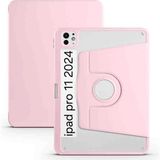 Fogy Apple Ipad Pro 11INÇ M4 2024 Için Kalem Bölmeli 360 Dönebilen Case A2836 A2837 A3006 - Açık Pembe