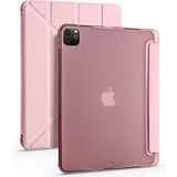 Fogy Apple iPad Pro 12.9 2021 (5.nesil) A2461, A2379, A2462 Seri Uyumlu Kalemlikli Premium Standlı Katlanabilir Uyku Modu Özellikli Tablet Kılıfı - Rose Gold