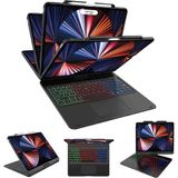 Fogy Apple iPad Pro 13 Inç M4 Çipli 7. Nesil Uyumlu 360 Dönebilen Rgb Işıklı Mat Tasarım Klavyeli Kılıf - Gri - Siyah