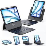 Fogy Apple Ipad Pro 4. Nesil M2 2022 inç için Çoklu Dokunmatik İzleme Paneli 360° Dönebilen Destek Ayağı, Dikey ve Yükseltilmiş Modlar Çıkarılabilir Kapaklı Klavye Kılıfı (Black)