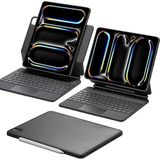Fogy Apple iPad Pro 7.nesil 13"inç M4 2024 Uyumlu Magic Keyboard Touchpad Işıklı Klavyeli Kılıf - Gri - Siyah