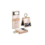 Fogy Galaxy Z Flip 4 ile Uyumlu Kapak Parmak Tutuculu Kamera Korumalı Kılıf, Gold