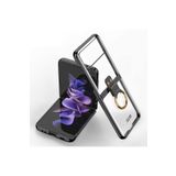 Fogy Galaxy Z Flip 4 ile Uyumlu Yüzüklü Standlı Mat Dokulu Kılıf, Siyah