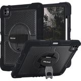 Fogy iPad Air 13 (M2/m3/m4) Uyumlu Standlı El Geçmeli Ipli Karbon Desen Tank Tablet Silikon Kılıfı - Siyah