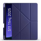 Fogy Samsung Galaxy Tab S11 2025 11 inç Tablet SM-X730/X736 içinile Uyumlu Üçgen Kalem Bölümlü Standlı Uyku Modlu Akıllı Kılıf (Lacivert)