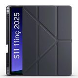 Fogy Samsung Galaxy Tab S11 2025 11 inç Tablet SM-X730/X736 içinile Uyumlu Üçgen Kalem Bölümlü Standlı Uyku Modlu Akıllı Kılıf (Siyah)