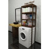 Fokai Wood Qualıty Dark - Çamaşır Makinesi İçin Ahşap Banyo Rafı