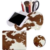 FOKBVNFLL Masa Malzemeleri Düzenleyici, Telefon Tutuculu Fil Kalemlik + Mouse Pad + Sevimli Bardak Altlığı, Çok İşlevli Çıkarılabilir Kalem Kupası Ev Ofis Aksesuarları Masa Dekorasyonu, Kahverengi İnek Postu