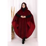 Foks Kumaş Kapşonlu Panço 70130 Bordo