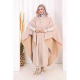 Foks Kumaş Kapşonlu Panço 70130 Somon