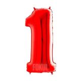 FOKUL Folyo Balon Kırmızı Renk 100 Cm 40 Inç 1 Yaş Büyük Rakam Folyo Yaş Balonu Hava Ve Helyum Uyumlu