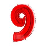 FOKUL Folyo Balon Kırmızı Renk 100 Cm 40 Inç 9 Yaş Büyük Rakam Folyo Yaş Balonu Hava Ve Helyum Uyumlu