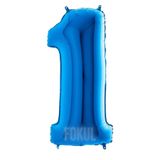 FOKUL Folyo Balon Mavi Renk 100 Cm 40 Inç 1 Yaş Büyük Rakam Folyo Yaş Balonu Hava Ve Helyum Uyumlu