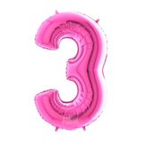 FOKUL Folyo Balon Pembe Renk 100 Cm 40 Inç 3 Yaş Büyük Rakam Folyo Yaş Balonu Hava Ve Helyum Uyumlu