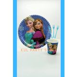 FOKUL Frozen & Elsa Karlar Ülkesi 8 Kişilik Tabak Bardak Çatal Seti Doğum Günü Parti Malzemeleri Konsepti