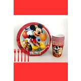 FOKUL Mickey Mouse 16 Kişilik Tabak Bardak Çatal Seti Miki Doğum Günü Parti Malzemeleri Konsepti
