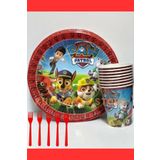 FOKUL Paw Patrol 8 Kişilik Tabak Bardak Çatal Seti Doğum Günü Parti Malzemeleri Konsepti