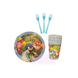 FOKUL Sonic Tabak Bardak Çatal Set Temalı 8 Kişilik Tabak Bardak Çatal Seti Doğum Günü Parti Malzemesi