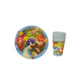 FOKUL Sonic Tabak Bardak Set Sonic Temalı 8 Kişilik Tabak Bardak Seti Doğum Günü Parti Malzemesi