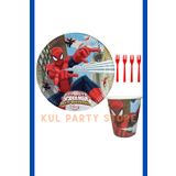 FOKUL Spiderman Örümcek Adam 16 Kişilik Tabak Bardak Çatal Seti Doğum Günü Parti Malzemeleri Konsepti